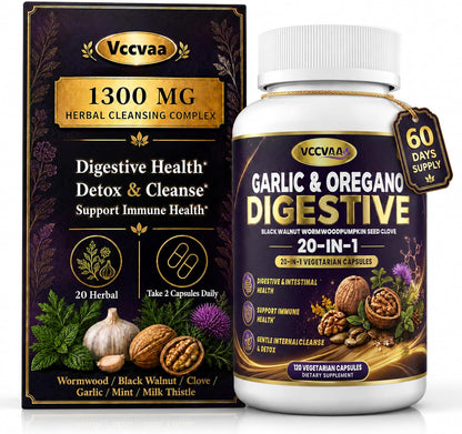 Parasite Cleanse for Humans with Wormwood, Black Walnut & Clove, Advanced Herbal Gut Cleanse Formula, Supports Healthy Digestion, Intestinal Balance & Microbiome Health, 120 Veggie Capsules