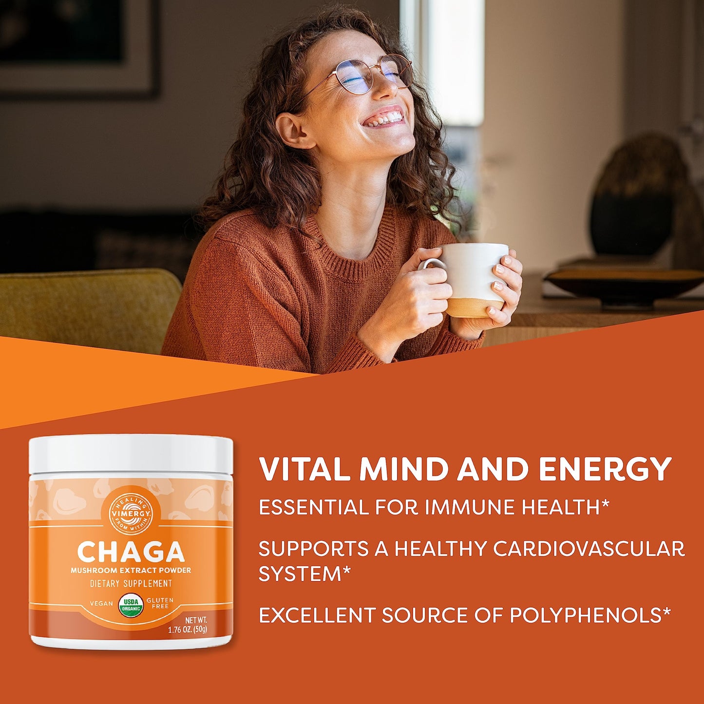 Vimergy Chaga Capsules – Superfood Cellular Support* – Cardiovascular Health Benefits* – Kosher, Vegan, Gluten-Free – 90 Capsules