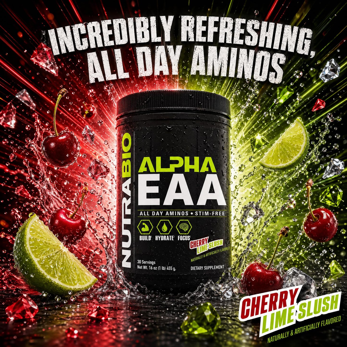 NutraBio Alpha EAA - All-Day Amino Acids for Muscle Growth and Hydration - Essential Amino Acids with Nootropics & Adaptogens- Full Spectrum EAA BCAA Powder - 30 Servings - Strawberry Lemon