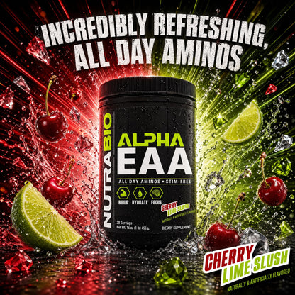 NutraBio Alpha EAA - All-Day Amino Acids for Muscle Growth and Hydration - Essential Amino Acids with Nootropics & Adaptogens- Full Spectrum EAA BCAA Powder - 30 Servings - Strawberry Lemon