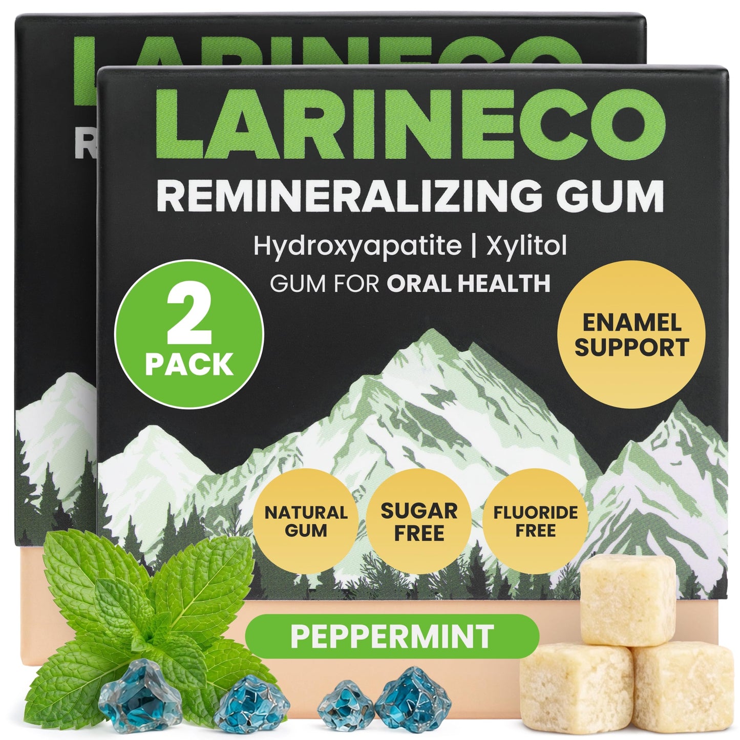 Larineco Remineralizing Gum with Nano Hydroxyapatite & Xylitol – Sugar-Free Xylitol Gum – Plastic-Free, Dye-Free, Aspartame-Free – Natural Base – 36 Pieces, Mastic Mint