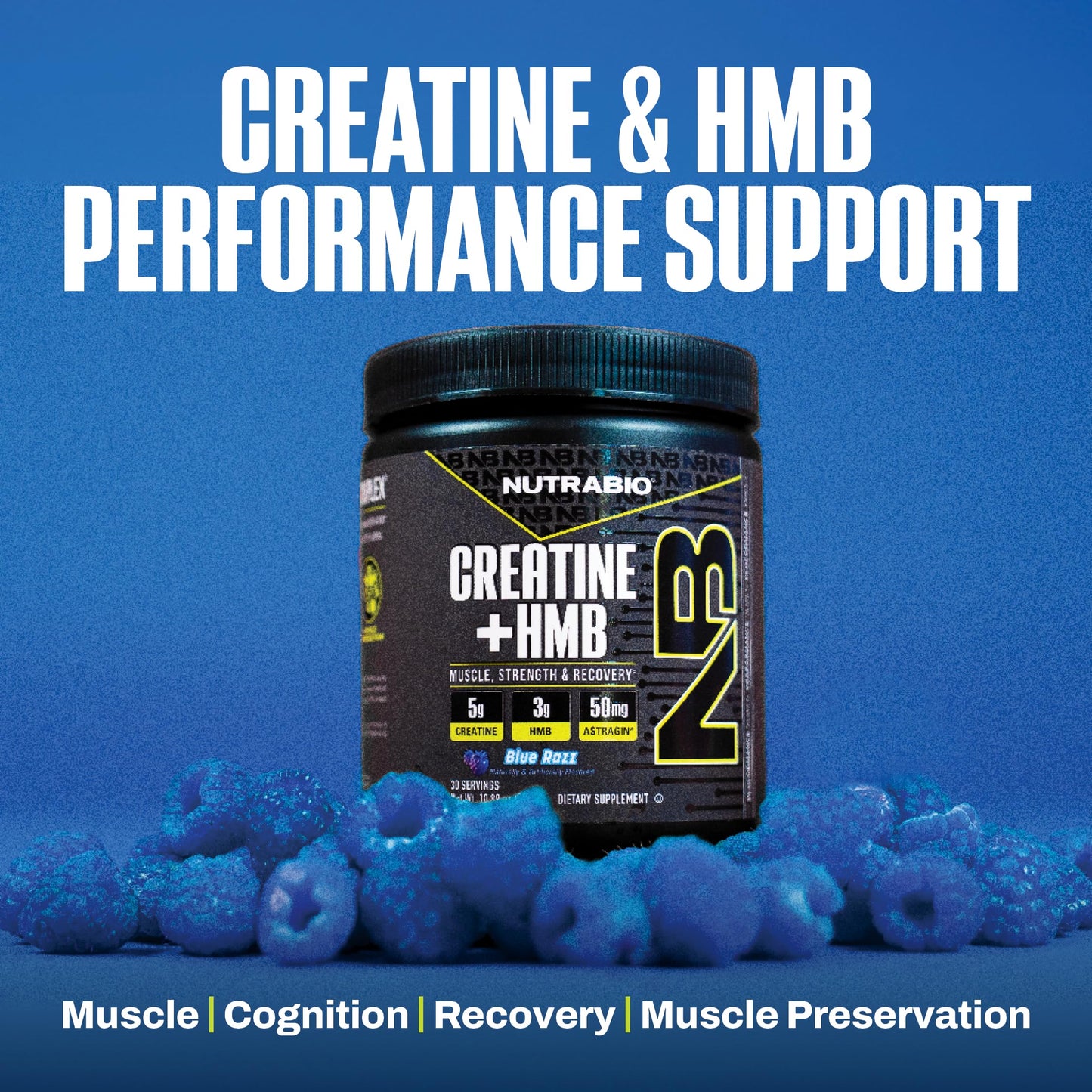 NutraBio Creatine + HMB- Creatine Monohydrate with HMB Powder for Muscle Growth, Increased Strength- 30 Servings (Unflavored)