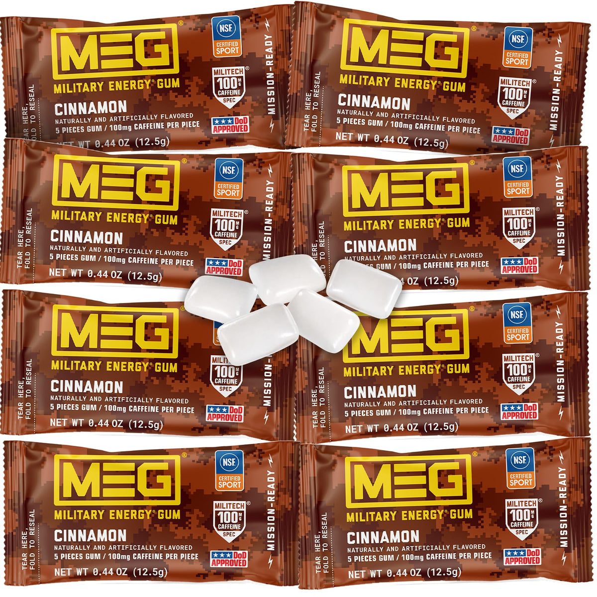 MEG Military Energy Gum, Multi Flavors | Caffeine Gum - Pack of 3, 15 Count