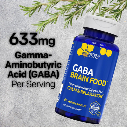 NATURAL STACKS Dopamine & GABA Brain Food Bundle - Supports Mental Drive, Calmness & Relaxation* - 120 Total Capsules