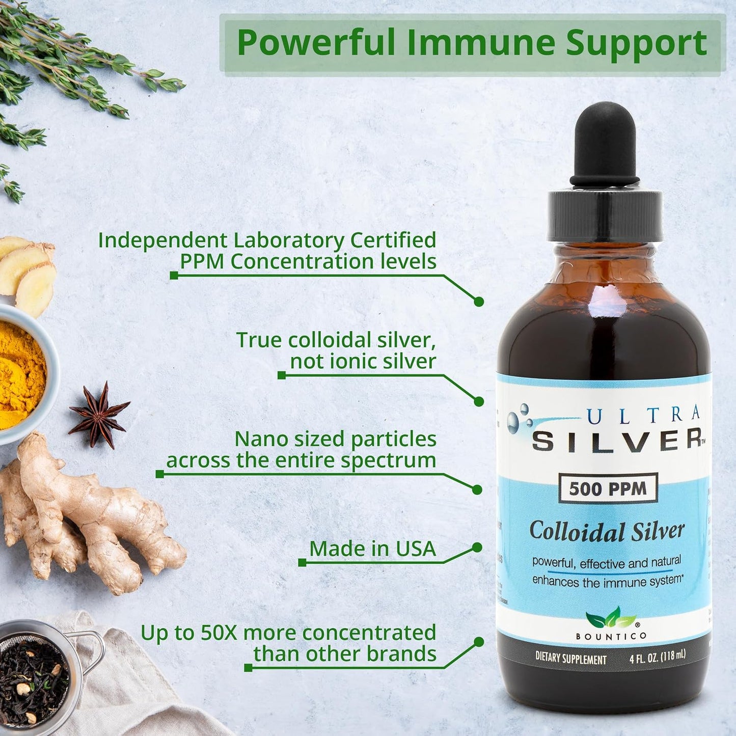 Ultra Silver Colloidal Silver | 500 PPM | 4 Ounce | Fine Mist Spray