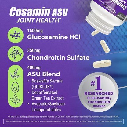 Nutramax Cosamin ASU Faster-Acting Joint Health Supplement, 230 Capsules | Faster-Acting Formula with Glucosamine, Chondroitin, ASU, and Boswellia for Joint Support, Third Party Tested