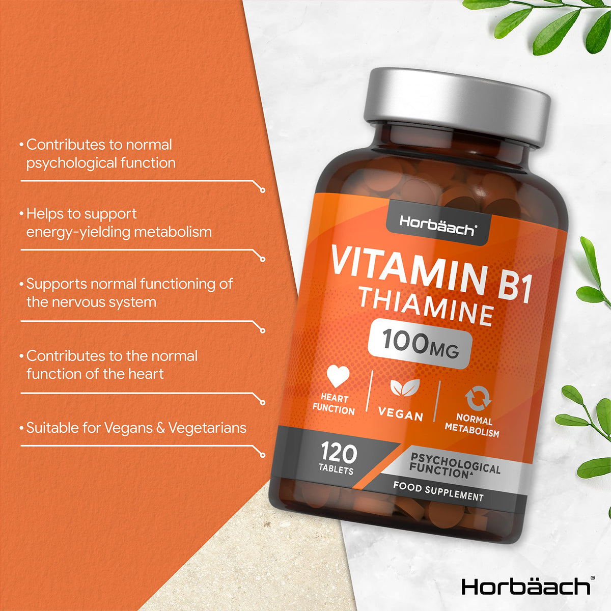 Vitamin B1 Thiamine High Strength 100mg | 120 Vegan Tablets | No Artificial