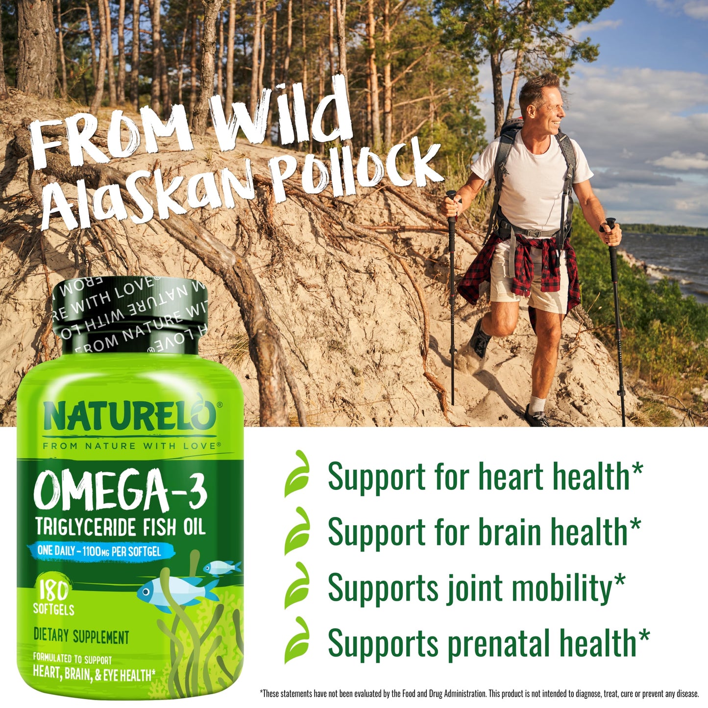 NATURELO Burpless Omega 3 Fish Oil Supplement - 1100mg Triglyceride Omega-3, EPA + DHA, Liquid Fish Oil for Heart, Eye, Brain, Joint Health - 120 Softgels, 4 Months Supply