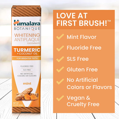 Himalaya Botanique Whitening Antiplaque Charcoal Toothpaste, 4 oz, 2 Pack