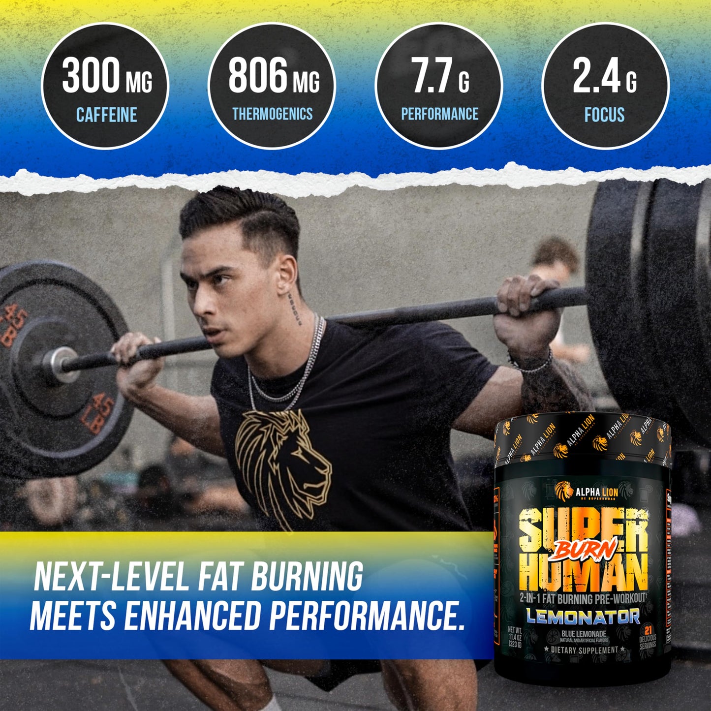 ALPHA LION Superhuman Burn – 2 in 1 Metabolism Booster Pre Workout and Thermogenic Fat Burner for Men – Appetite Suppressant and Weight Loss Supplement (21 Servings, Sweet Black Cherry Flavor)