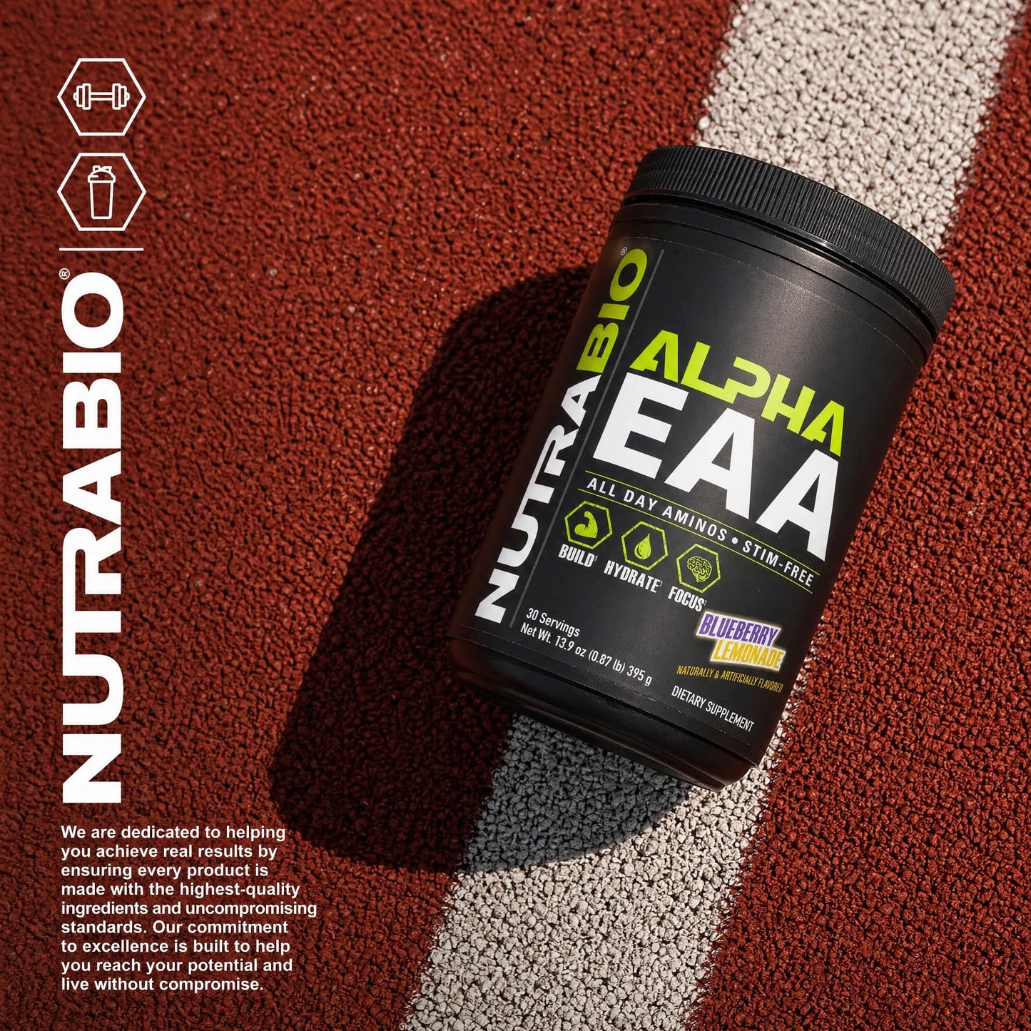 NutraBio Alpha EAA - All-Day Amino Acids for Muscle Growth and Hydration - Essential Amino Acids with Nootropics & Adaptogens- Full Spectrum EAA BCAA Powder - 30 Servings - Strawberry Lemon