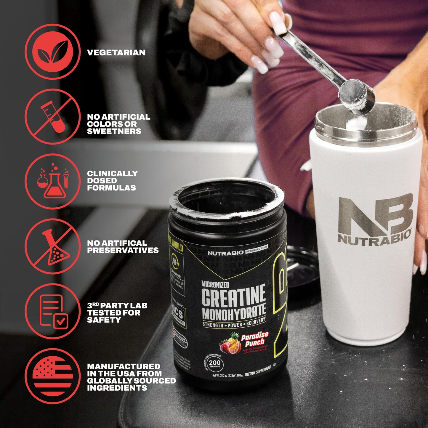 NutraBio Pure Micronized Creatine Monohydrate Powder Supplement, Unflavored, (300 g) - Supports Bulk Muscle Energy, Recovery, and Strength - HPLC Tested Creatine Powder Supplement for Men and Women
