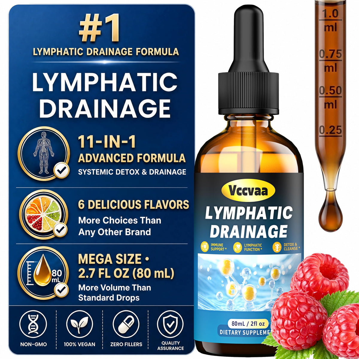 Lymphatic Drainage Drops - Organic Lymphatic Drops, Herbal Liquid Support for Natural Fluid Balance & Immunity - Burdock Root, Elderberry & Calendula -Lemon Flavor, 2.7 Fl Oz