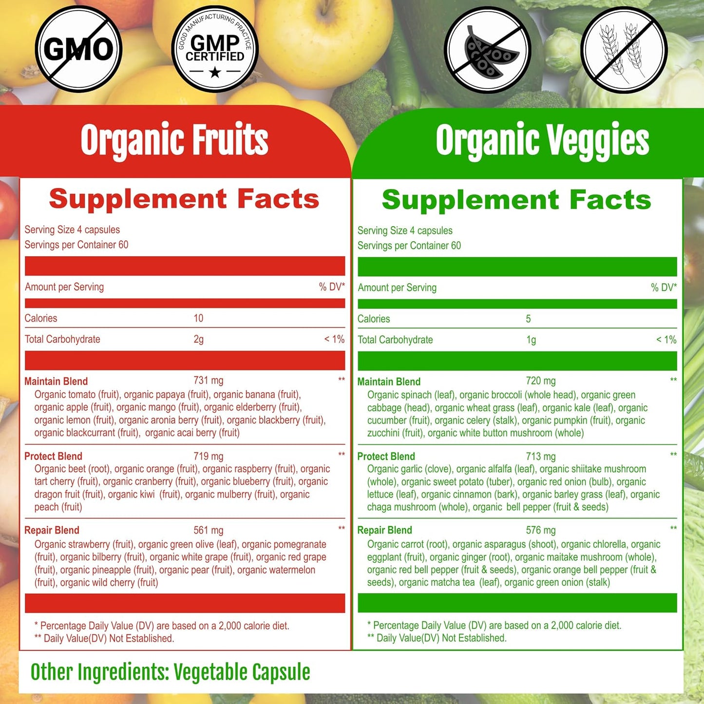 UpNourish Organic Fruits and Veggies Supplement - Support Diet Balance, Body Cleanse & Energy - 480 Fruits and Super Greens Capsules from Nature - Fruit and Vegetable Supplements for Adults & Kids