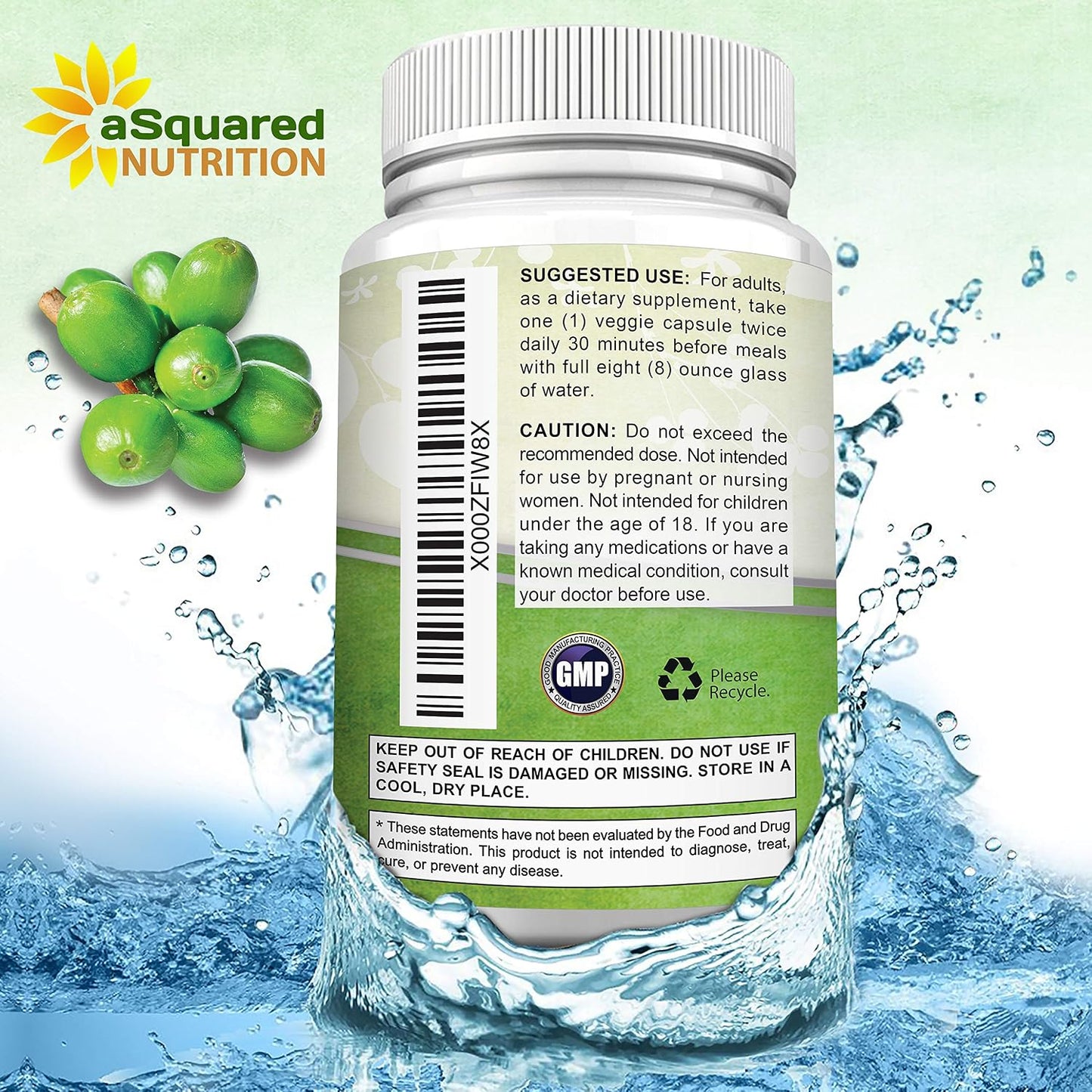 aSquared Nutrition Natural Green Coffee Bean Formula-180 Capsules-Max Strength GCA Antioxidant Cleanse for Pure Weight Loss, 800mg per Pill-Chlorogenic Acid-1600mg Daily Supplement, Healthy Fat Burner