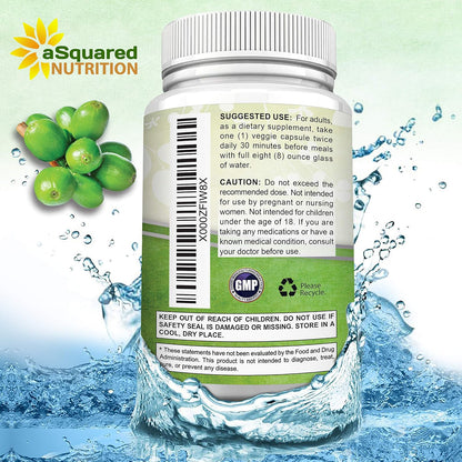 aSquared Nutrition Natural Green Coffee Bean Formula-180 Capsules-Max Strength GCA Antioxidant Cleanse for Pure Weight Loss, 800mg per Pill-Chlorogenic Acid-1600mg Daily Supplement, Healthy Fat Burner