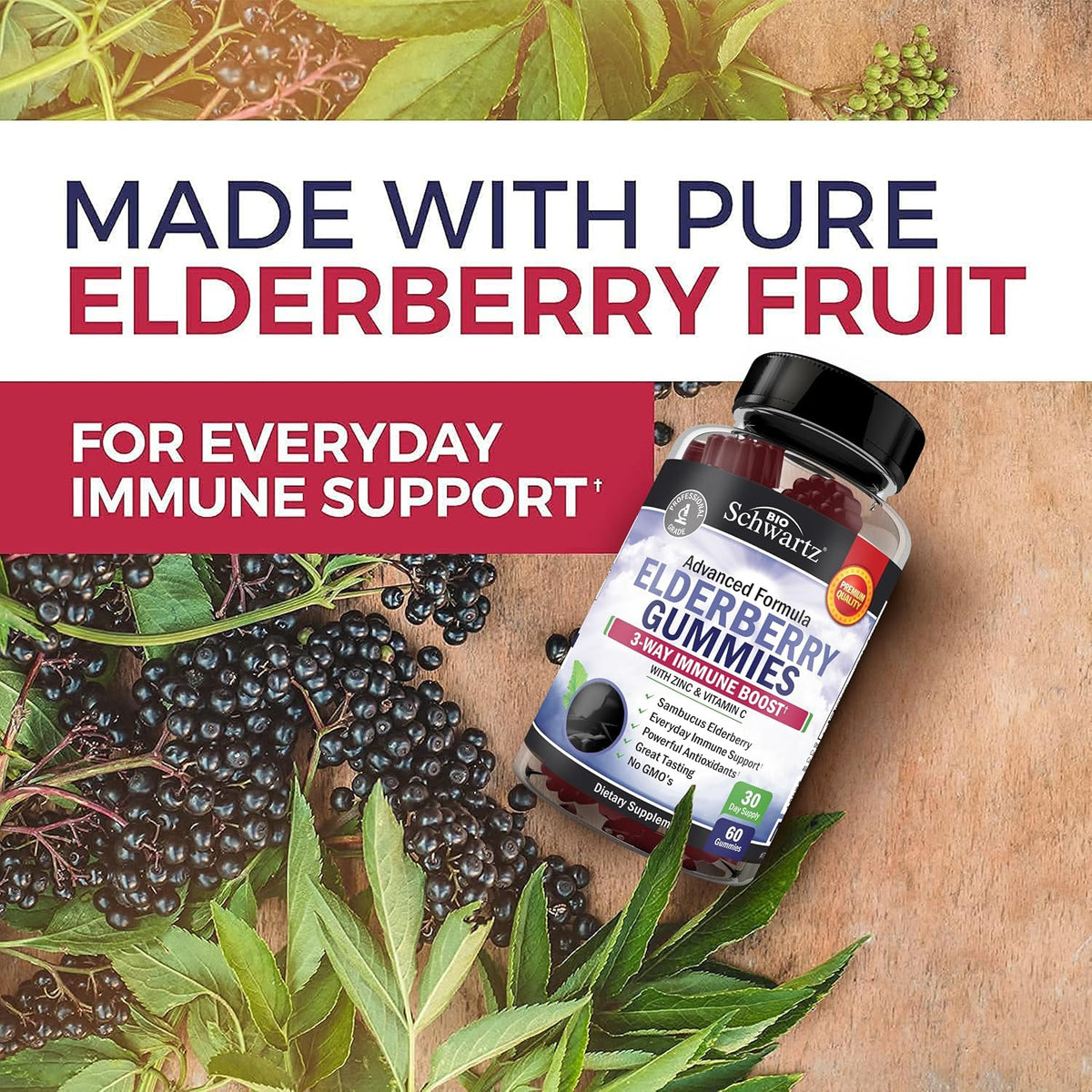 BioSchwartz Elderberry Gummies with Zinc and Vitamin C - 60 Count