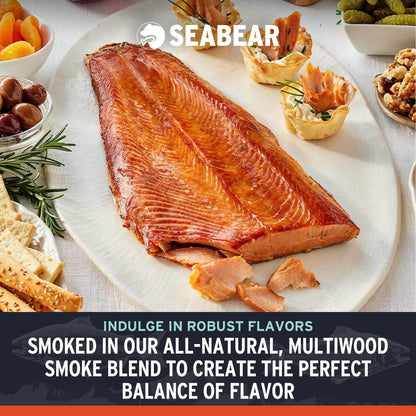 SeaBear Smoked Salmon Trio 18oz (3 x 6oz) Fillets Gift Box – Wild Alaska Sockeye, Wild Pink & Coho Fillets, Shelf Stable, Ready to Eat, 18 Ounce (3 x 6 Ounce) Filets