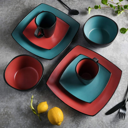 Gibson Soho Lounge Square Reactive Glaze Stoneware Dinnerware Set, Service for 4