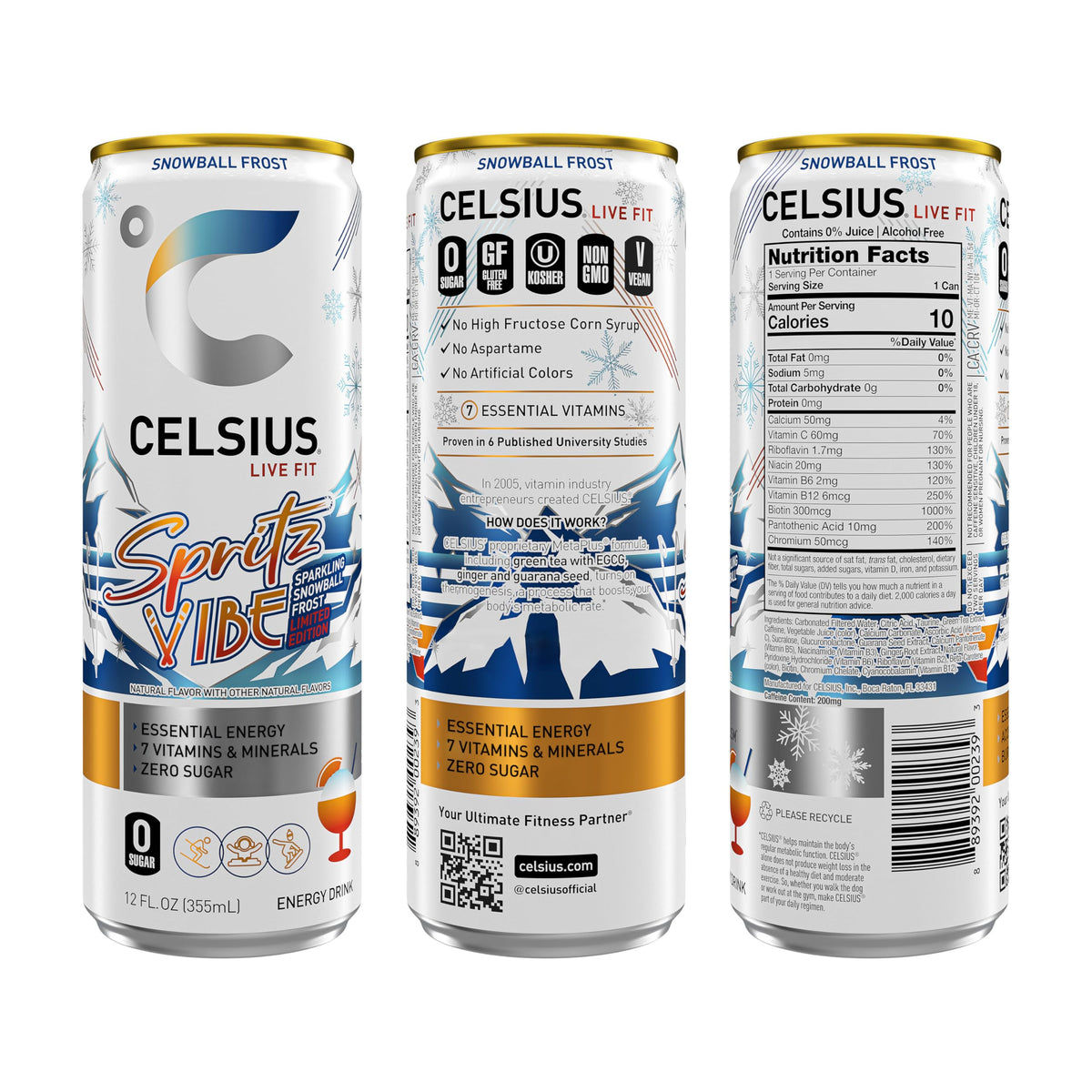 CELSIUS RETRO VIBE Sparkling Sherbet Slush, Sugar Free Energy Drink, 12 Fl Oz (Pack of 12)