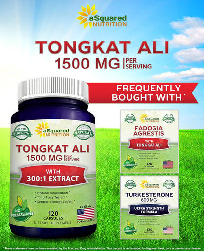 aSquared Nutrition Tongkat Ali 1500mg - 120 Capsules - Longjack (Eurycoma Longifolia) Extract Supplement & Long Jack Root Powder Pills - Tongkat Ali for Men & Women