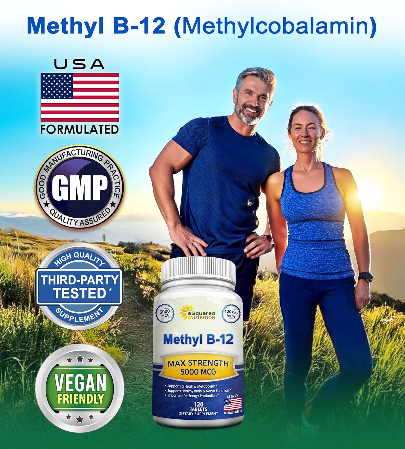 Vitamin B12 - 5000 MCG Supplement with Methylcobalamin (Methyl B-12) - 120 | Max Strength B12 Vitamins - 120 Tablets - Methylated Vit B 12 Support for Men & Women - Help Boost Energy & Brain Health