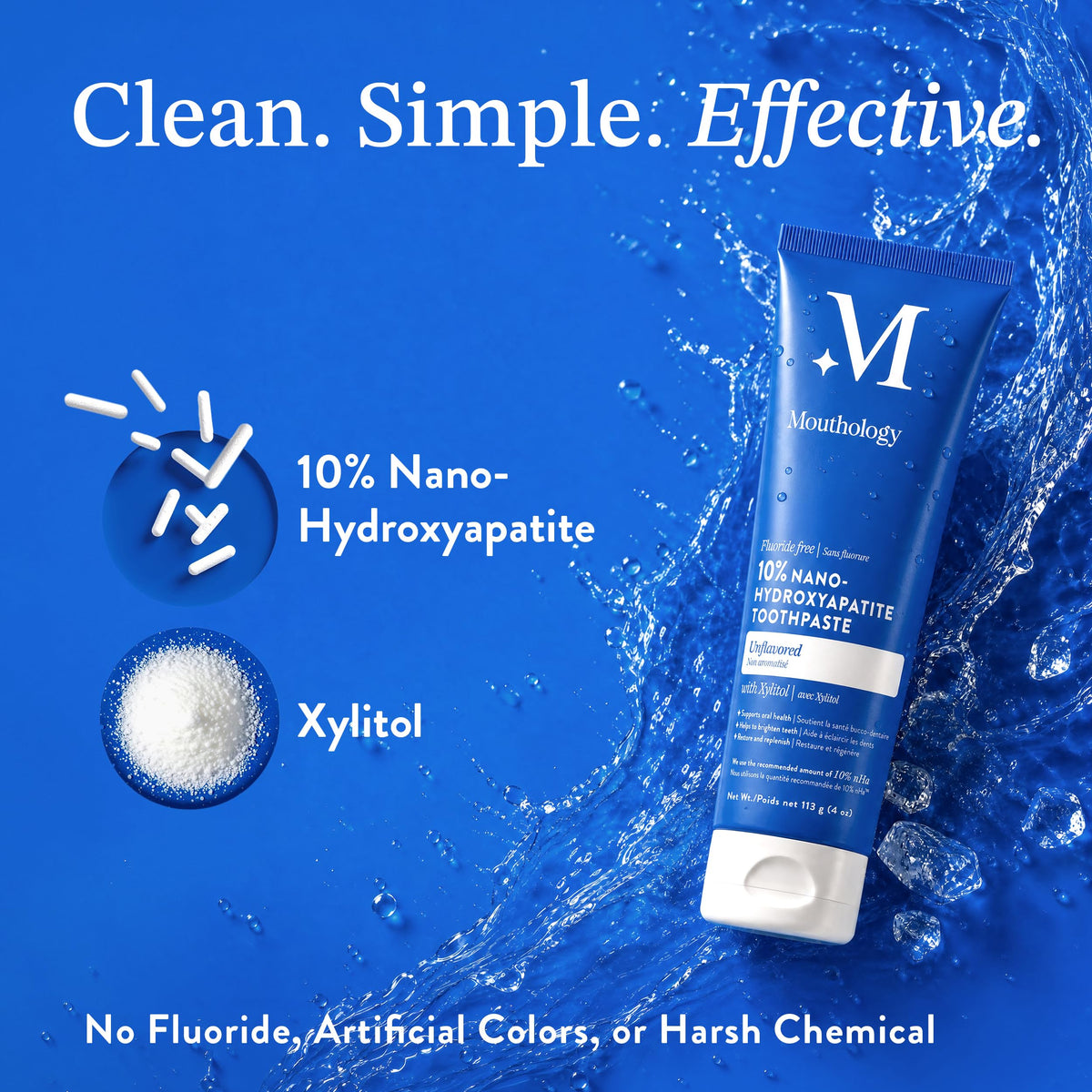 Mouthology 10% Nano Hydroxyapatite Toothpaste Fluoride Free, Whitening*, Rod Shaped nHA, Xylitol Toothpaste for Adults, Enamel Care*, Sensitive Teeth*, SLS Free, Mint 4oz (USA Made) Package May Vary