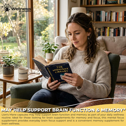 Lions Mane Supplement Capsules - 120 Count - Mushroom Supplement, Brain Supplements for Memory and Focus, Lion's Mane Mushroom Capsules Organic - Cognitive and Immune Support, Focus Supplement