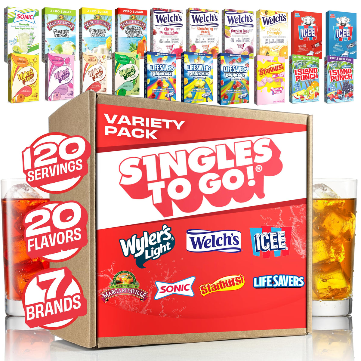 Singles To Go! 120ct Variety Pack - 20 Flavors Sugar Free Drink Mix Packets
