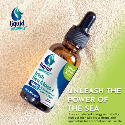 Irish Sea Moss Drops - Citrus Berry Flavor - 92+ Essential Minerals & Vitamins - Energy, Skin, Gut, Recovery - Bladderwrack and Burdock Root - 2 fl. oz