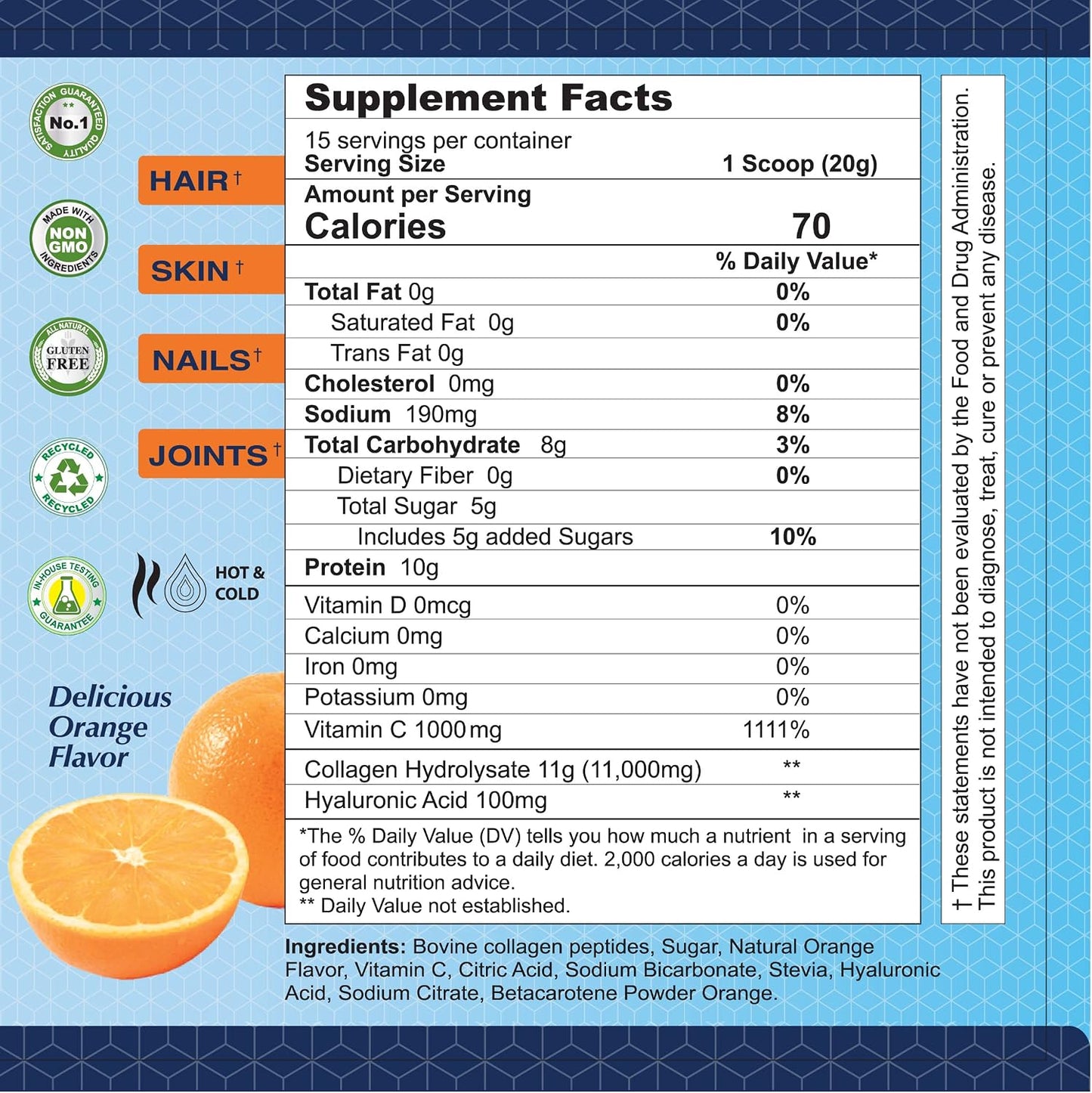 ALFA VITAMINS CollagenC Hydrolysate Peptides Powder Supplement with 1,000mg Vitamin C - Premium Quality Source of Nutrients - Skin, Hair, Nails, Immune Boost & Joints Support - Orange Flavor -11 OZ
