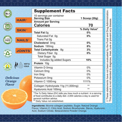 ALFA VITAMINS CollagenC Hydrolysate Peptides Powder Supplement with 1,000mg Vitamin C - Premium Quality Source of Nutrients - Skin, Hair, Nails, Immune Boost & Joints Support - Orange Flavor -11 OZ