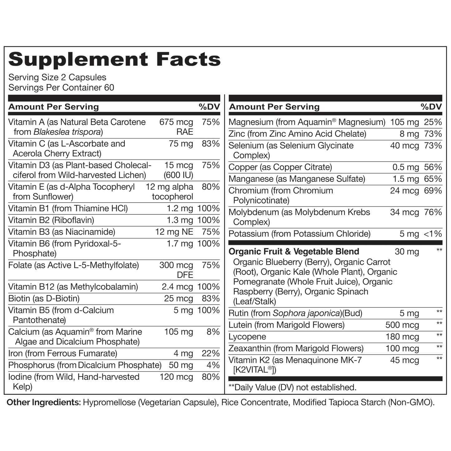 NATURELO Multivitamins for Teenage Girls/Boys, 60 Capsules, Whole Food Multivitamin with Minerals, Non-GMO, Vegetarian