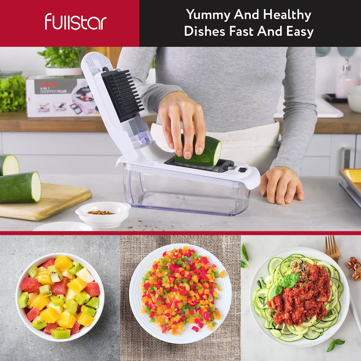Fullstar Vegetable Chopper - Spiralizer Vegetable Slicer - Onion Chopper with Container