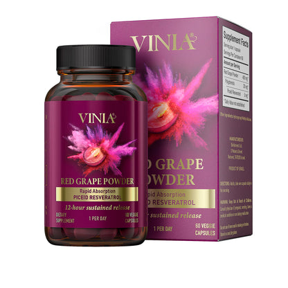 VINIA 12-Hour Sustained Release Piceid Resveratrol Supplement. Nitric Oxide Supplement