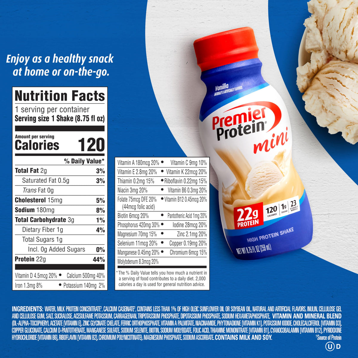Premier Protein Shake MINIs, Vanilla, 22g Protein, 120 Calories, 1g Sugar, 8.75fl oz