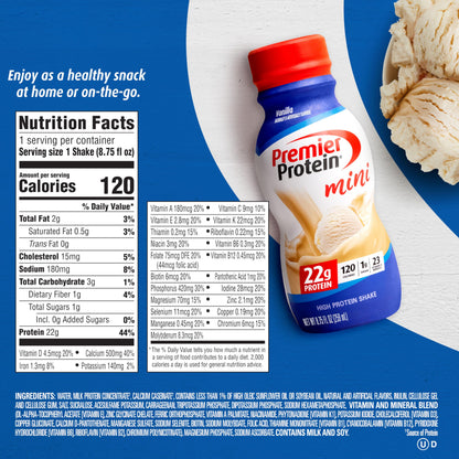 Premier Protein Shake MINIs, Vanilla, 22g Protein, 120 Calories, 1g Sugar, 8.75fl oz