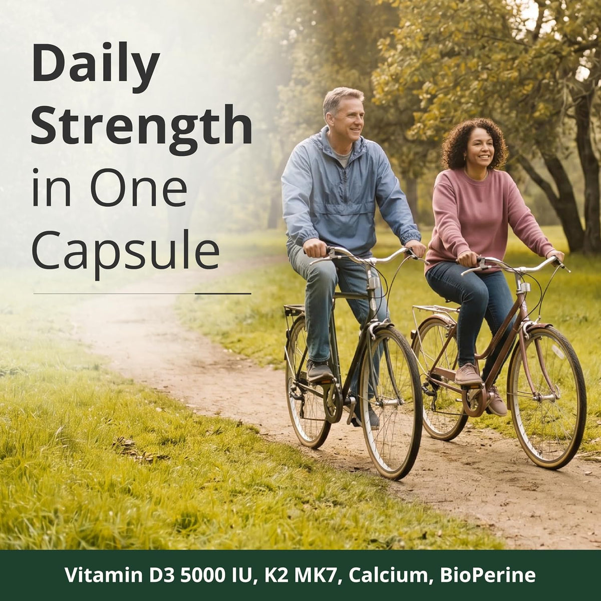 Vitamin D3 K2 Calcium Supplement – Vitamin D3 5000 IU, K2 MK7 – 60 Capsules