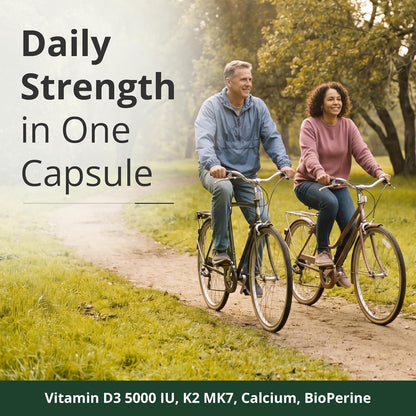 Vitamin D3 K2 Calcium Supplement – Vitamin D3 5000 IU, K2 MK7 – 60 Capsules