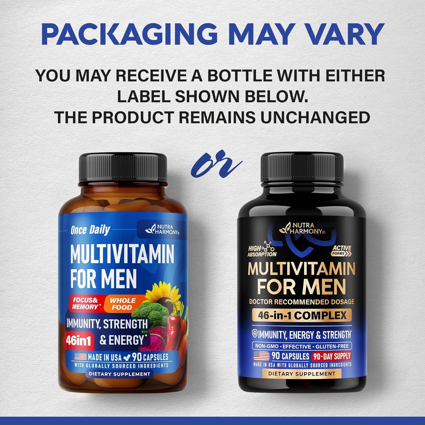 Multivitamin for Men - B-Complex | Whole Foods & Enzymes - Energy, Focus & Brain | Men's Health Complex - 46in1 Mens Multivitamin - Bioavailable & Gentle on Stomach - Lab Tested - 90 Capsules, 1/Day