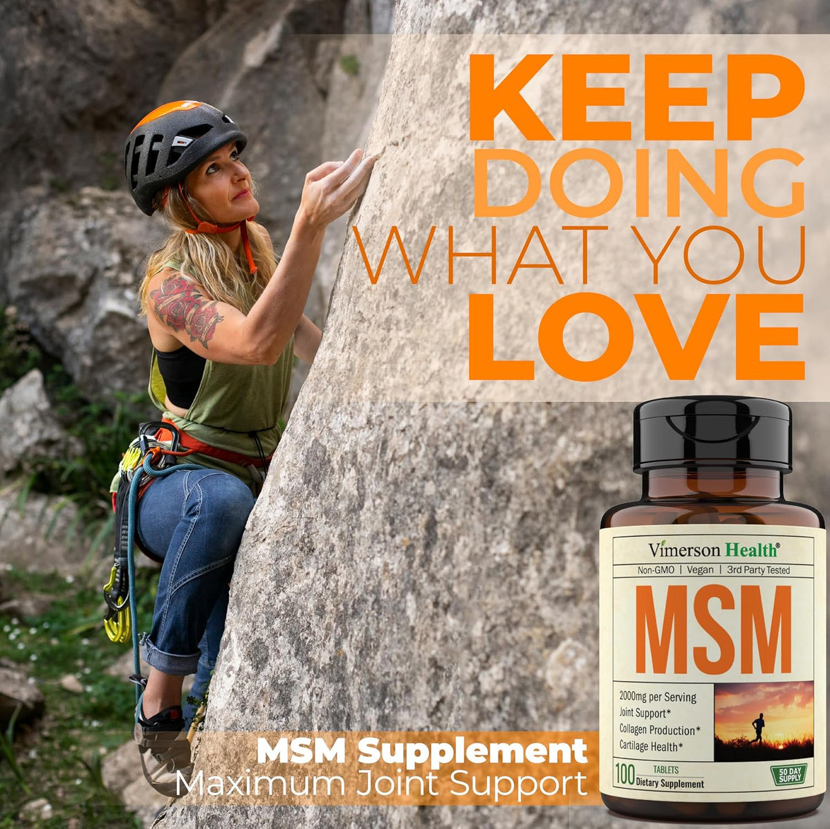 2000mg MSM Supplement for Cartilage & Joint Support - No Talc - 100 Tablets