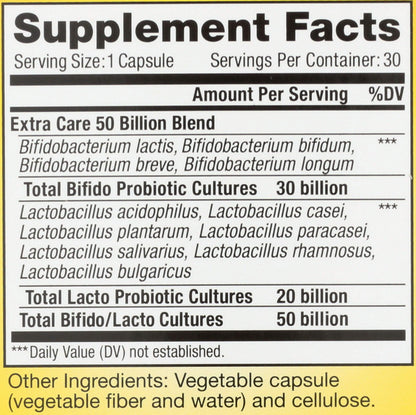 Renew Life Extra Care Digestive Probiotic 50 Billion CFU | 90 Vegetarian Capsules | Supports Digestive, Immune & Respiratory Health | Dairy, Soy and Gluten Free Supplement