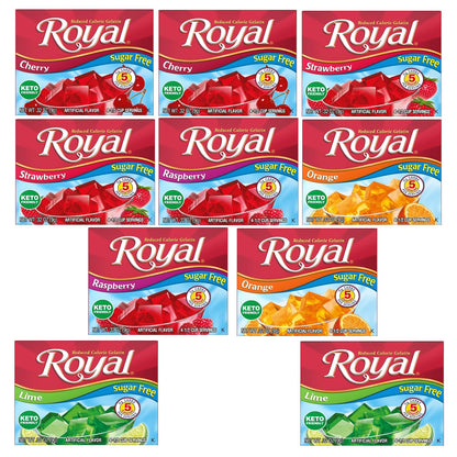 Royal Sugar Free Gelatin Dessert Mix Variety - 10 Boxes, 5 Fruity Flavors