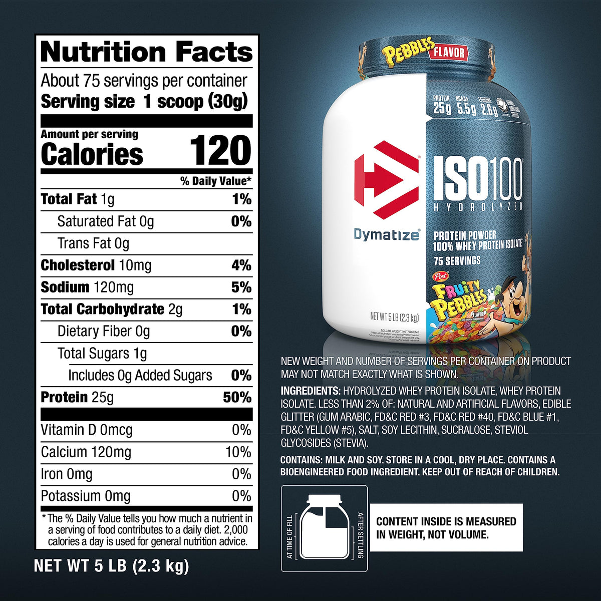 Dymatize ISO100 Hydrolyzed Protein Powder, 100% Whey Isolate, 25g of Protein, 5.5g