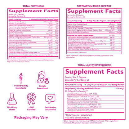 Pink Stork New Mom Necessities Bundle: Postnatal Vitamin with DHA and Folic Acid, Lactation Probiotic