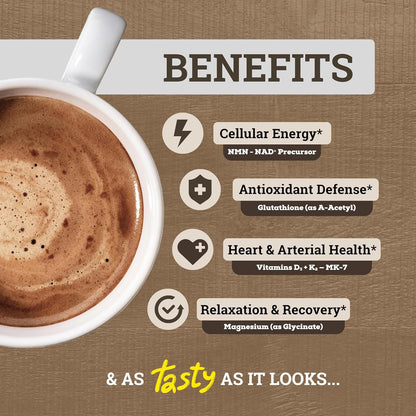Black Forest Longevity Mix Liquid NAD+ Alternative Mocha Coffee 10-in-1 with NMN 250mg, Glutathione 250mg, TMG, Magnesium Glycinate, Vitamins D3 K2 C B12, High Polyphenol Cocoa, 30 Servings