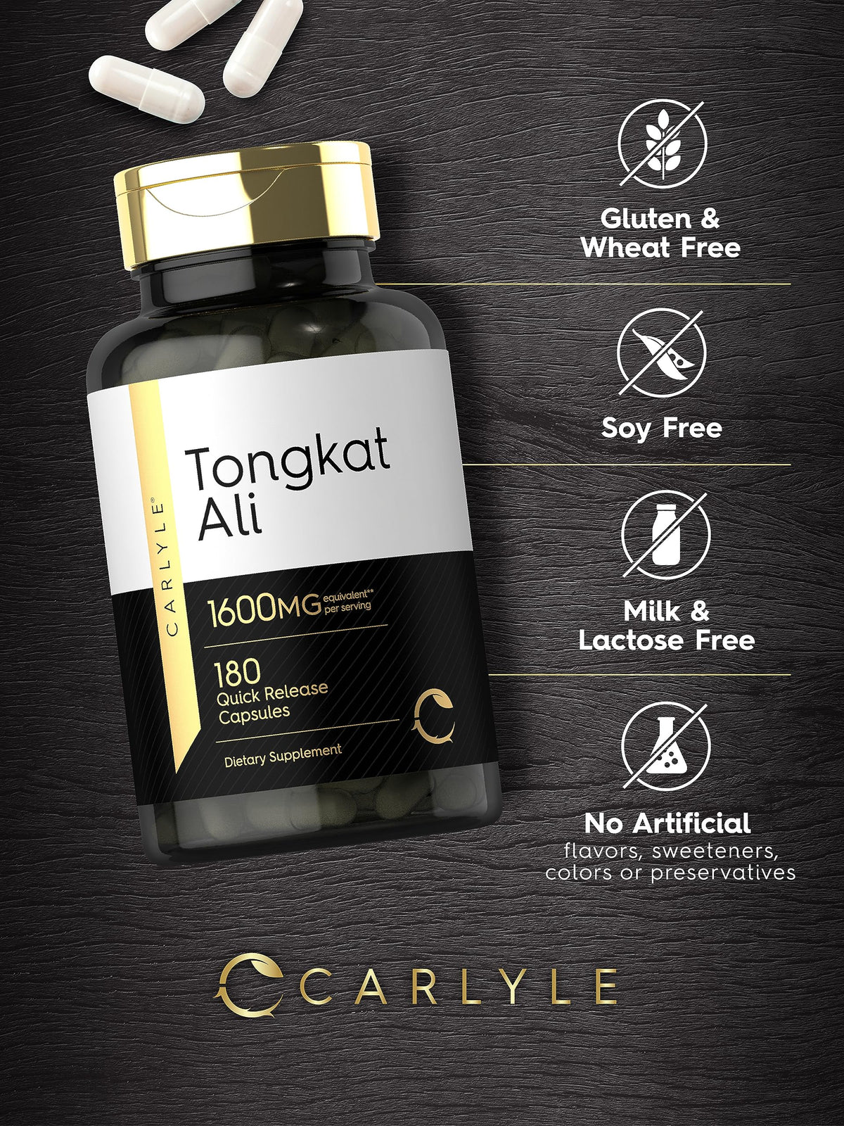 Carlyle Tongkat Ali | 180 Quick Release Capsules | 1,600mg | Non-GMO and Gluten Free