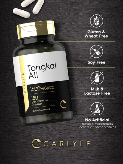 Carlyle Tongkat Ali | 180 Quick Release Capsules | 1,600mg | Non-GMO and Gluten Free