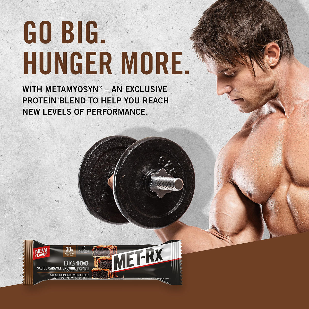 MET-Rx Big 100 Protein Bar, Meal Replacement Bar, 30G Protein, Salted Caramel Brownie