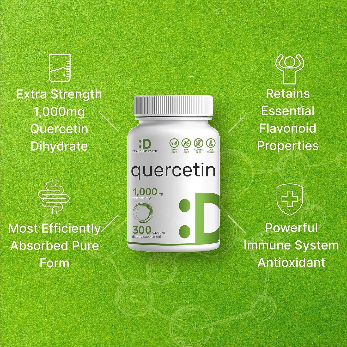 DEAL SUPPLEMENT Quercetin 1,000mg Per Serving, 300 Capsules – Healthy Immune Support Supplements, High Bioavailable Flavonoids, Natural Antioxidant – Non-GMO, Soy Free, No Gluten
